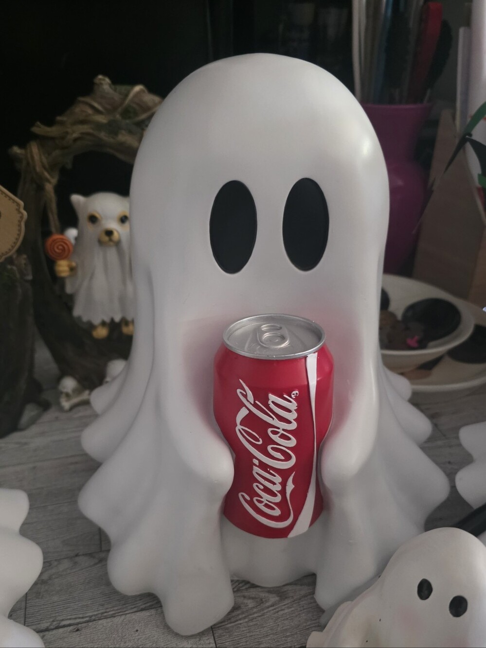 Coca Cola White Ghost Can Holder with Red Can